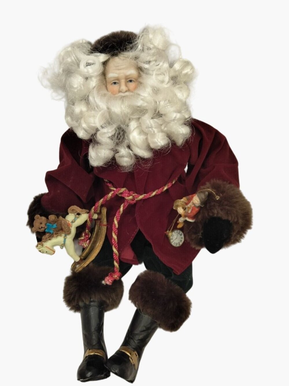 Victorian Style Santa Claus Christmas Decor Red Velvet Wind Up Music Vintage - Picture 5 of 11